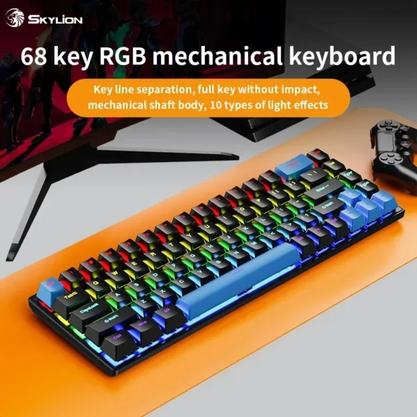 SKYLION K68 Wired 68 Keys Mechanical Keyboard with 10 Colorful Lighting Modes