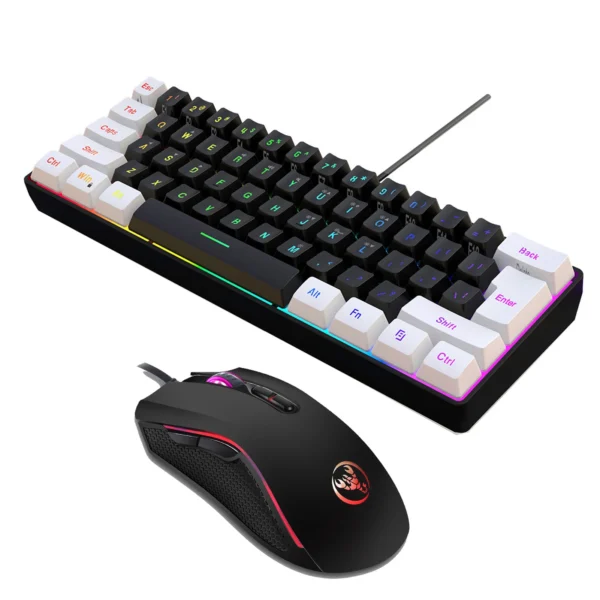 HXSJ V700BW 61-Key Wired RGB Keyboard - 3200DPI Gaming Mouse