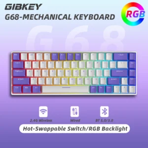 G68 Bluetooth Wireless Gaming Mechanical Keyboard - 68 Keys, Hot-Swappable, Custom RGB Lighting